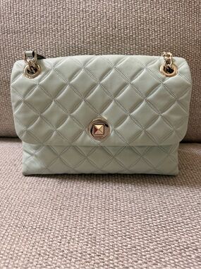 Kate Spade Quilted Mint Green Chain Shoulder Bag Turn Lock Medium
